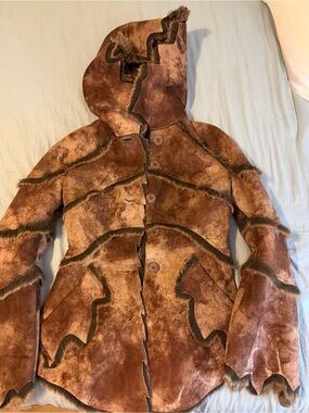 Burning Man Brown Suede and Faux Fur Hooded Jacket by Baccara